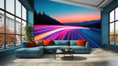 A trail of light left by a speeding car, its streaks of color creating a sense of motion and energy. Wall mural