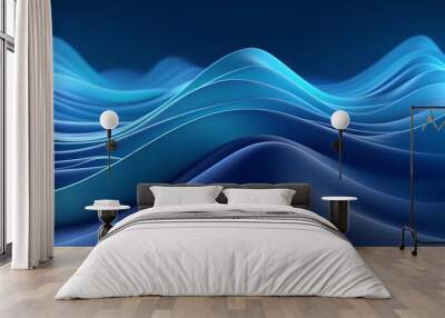 Abstract wave of digital weave lines connecting network dots and dark background . Modern 3D mesh pattern design geometric showing futuristic computer science technology concepts . Wall mural