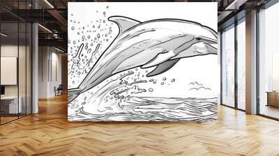 Animal Coloring Book: A playful dolphin leaping out of the water Wall mural