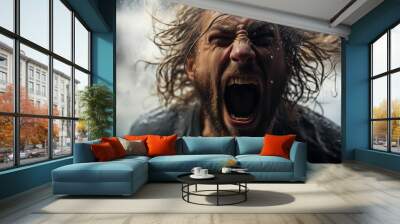 Man or person with emotion of Madman, psycho, crazy, meltdown, lose it, insane. Wall mural