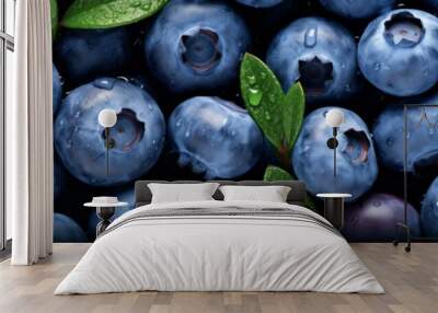 Close up of ripe blueberries in forest or plantation. Summer fruits blueberry background, food photography. Wall mural