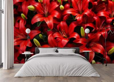 Closeup of red beautiful blooming lilies Wall mural