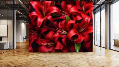 Closeup of red beautiful blooming lilies Wall mural