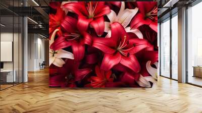 Closeup of red beautiful blooming lilies Wall mural