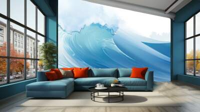 Colorful Ocean Wave. Sea water in crest shape. Sunset light and beautiful clouds on background. Colorful ocean wave. Sea water wave shape. Wall mural