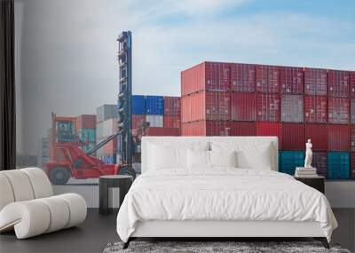 Containers on the wharf. International shipping logistics. Wall mural