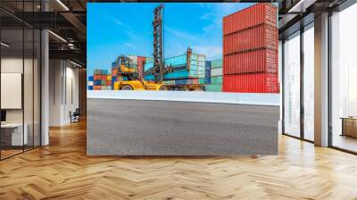 Containers on the wharf. International shipping logistics. Wall mural