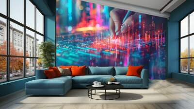 Corporate executive sketches digital graphs with electronic pen Wall mural