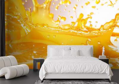 Creative layout made from fresh sliced oranges and splashes on an white background. Wall mural