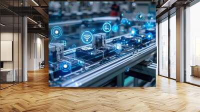 Dive into the industrial IoT, where cloud and edge computing merge for optimized factory automation and data management Wall mural