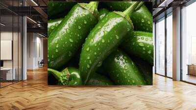 Food photography background texture - Closeup of ripe green peppers with waterdrops, top view Wall mural