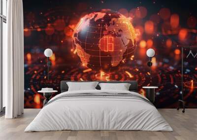 Global Business: A photo of a globe with currency symbols around it Wall mural