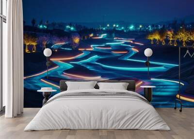 Golf Courses Dynamic Lighting: A photo featuring the dynamic lighting of empty golf courses Wall mural