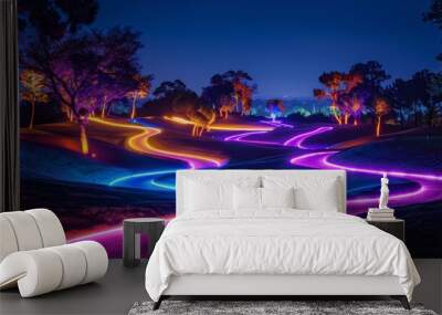 Golf Courses Nighttime Glow: A photo capturing the nighttime glow of empty golf courses Wall mural