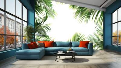 Green palm foliage cut out white background Wall mural