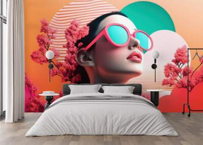 Illustration showcasing various trending illustration techniques and color palettes from 2023. Wall mural