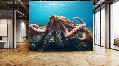 Octopus swimming at Pacific ocean. Wall mural