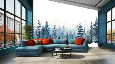 Panorama of a watercolor landscape of the Black Forest forest. Drawing. Painting. Wall mural