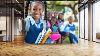 African young girl holding books in the school Wall mural