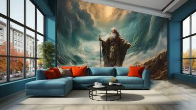 Moses dividing the red sea in exodus Wall mural