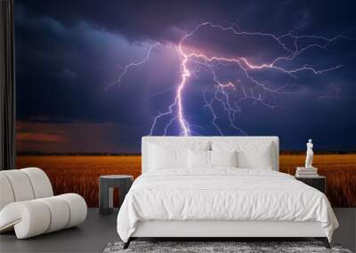 Thunder and Lightning: A photo of lightning striking a field Wall mural