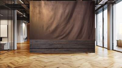 background of brown fabric and wooden table Wall mural