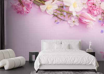 beautiful spring flowers on paper background Wall mural