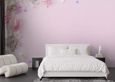 beautiful spring flowers on paper background Wall mural