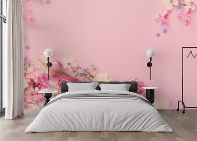 beautiful spring flowers on paper background Wall mural