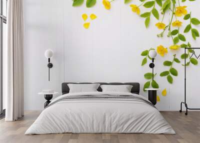 floral pattern with yellow buttercups on a white background Wall mural