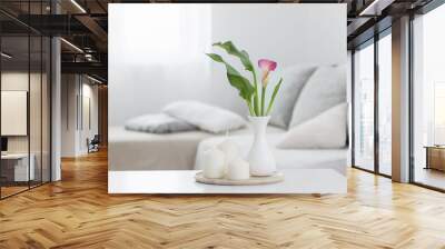 flowers in vase on white table indoor Wall mural