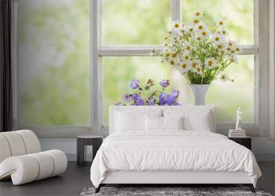 flowers in vases on windowsill Wall mural