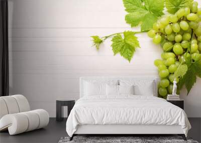 green grape on white wooden background Wall mural