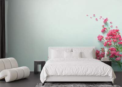 pink roses on blue paper background Wall mural