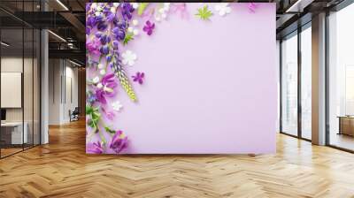 purple, blue, pink flowers on paper background Wall mural