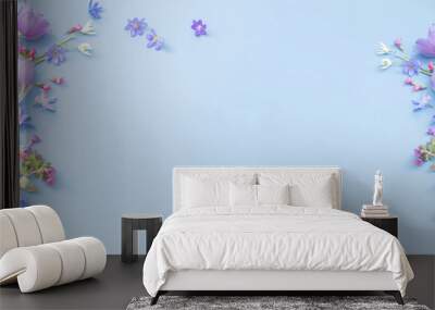 spring flowers on blue background Wall mural