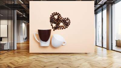 two cups  with coffee beans in in the shape of a heart Wall mural