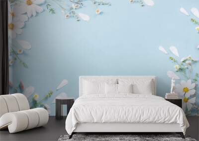 white flowers on paper background Wall mural