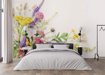 wildflowers on white paper background Wall mural