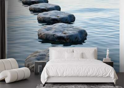 stepping stones lead the way forward on a calm sea with white shades, png Wall mural