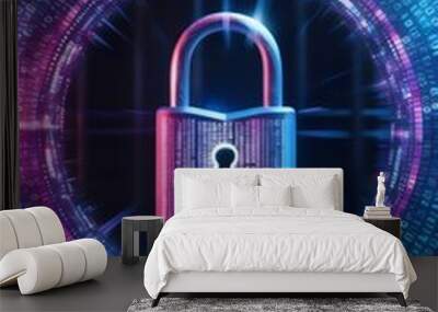 Cyber security data privacy and protection and defense concept. digital lock with data circle. Generative AI. Wall mural