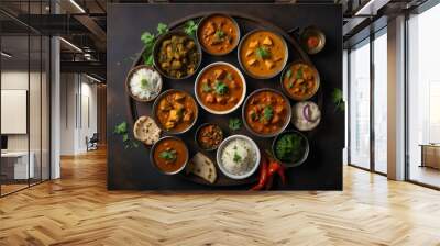 Indian food concept on dark background. Generative AI. Wall mural