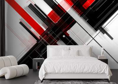 technological abstract in red and black with overlapping diagonal lines isolated on white background, png Wall mural