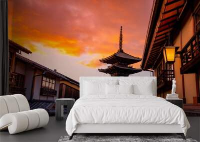 yasaka pagoda view and hokan-ji temple from yasaka dori street in kyoto, japan. popular touristic st Wall mural