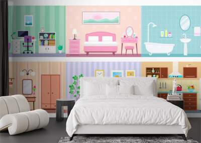 Vector set of different house rooms interior Wall mural