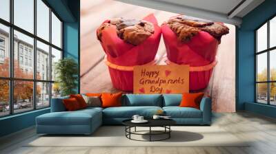 Lovely card with two muffins and craft tag. Wall mural