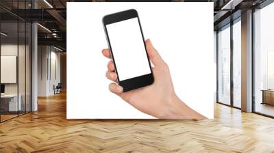 hand holding cellphone with white screen at isolated background Wall mural