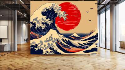 Background of japanese style wave pattern texture Wall mural