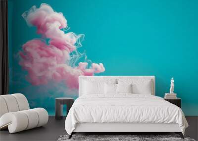 Beautiful abstract modern blue backdrop for a product presentation with a smooth floor and trailing pink smoke Wall mural