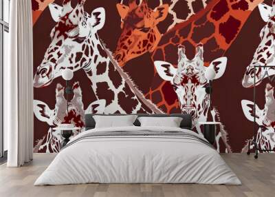 Giraffe texture pattern seamless repeating brown burgundy white orange. Wall mural